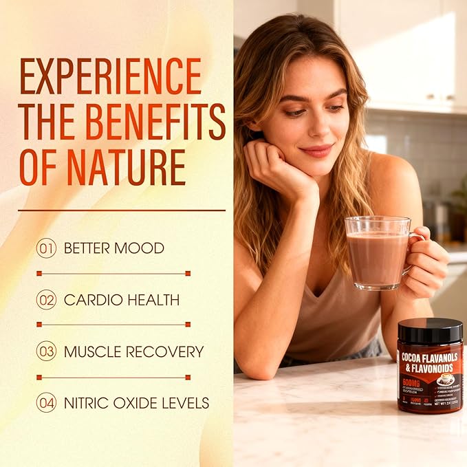 High Flavanol Cocoa Powder, Cocoa Flavanols 1200mg & Flavonoids, Improve Circulation, Energy, Supports Heart Health (3)