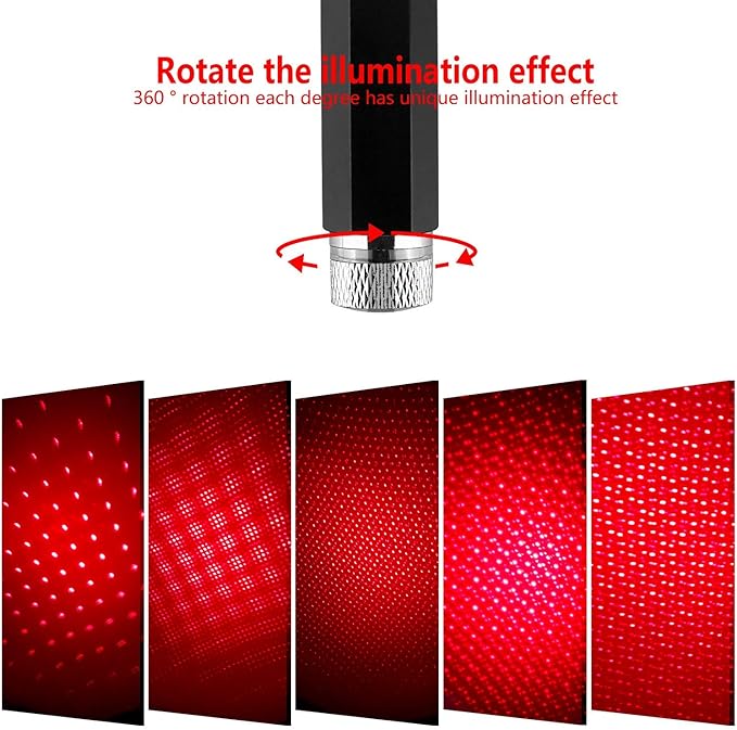 LEDCARE USB Star Projector Night Light, Portable Adjustable Romantic Interior Car Roof Lights, Portable Star Lamp Projector Decorations for Car, Ceiling, Bedroom (Red)