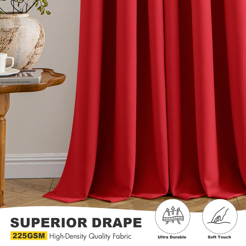 MIULEE Christmas Red Blackout Curtains for Bedroom Living Room 45 Inches Long 2 Panels, Thermal Insulated Room Darkening Drapes Solid Grommet Top Light Blocking Window Treatments 40x45 Inch