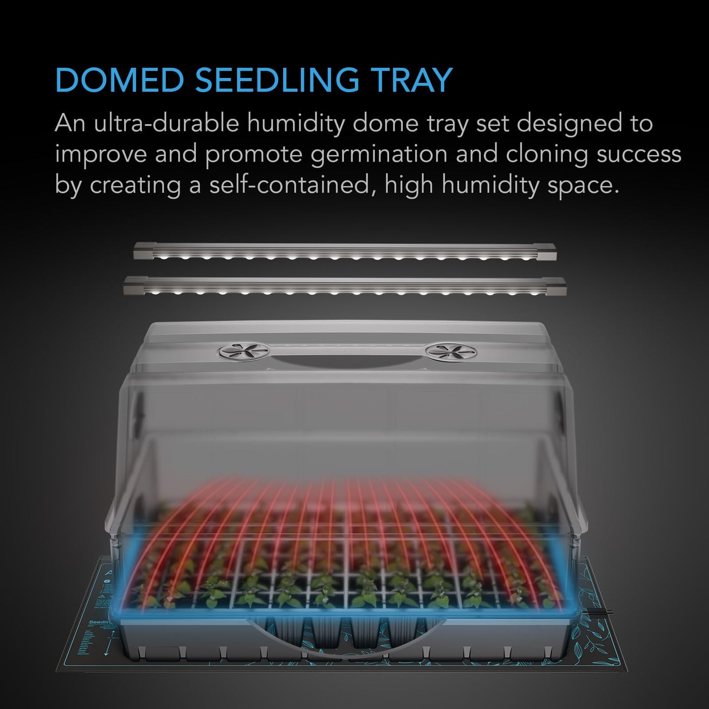 AC Infinity Heavy-Duty Large Humidity Dome 6x12 Germination Kit, Full Spectrum LED Grow Light Bars w/Samsung LM301H EVO LEDs, Heat Mat, 3 mm Thickest Dome, Trays, Extension Panels, for Seed Starting