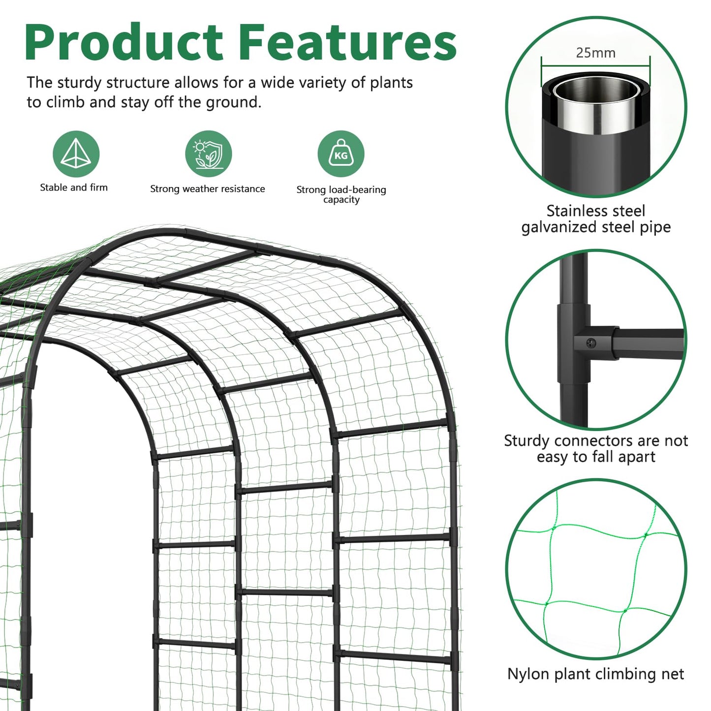 SUNYRISY Garden Arch Trellis for Climbing Plants Outdoor, 88" x 88" x 88" Metal Core Tall Archway Tunnel Plant Support for Cucumber Tomato Flowers Vegetables and Garden Gazebo