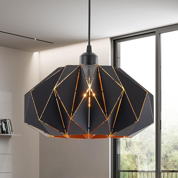 Industrial Black Pendant Lights Kitchen Island,11.8" Metal Dome Hanging Lighting Fixture Modern Wire Cutting Hollow Out Chandelier for Dining Living Room Bar Counter Restaurant,E26