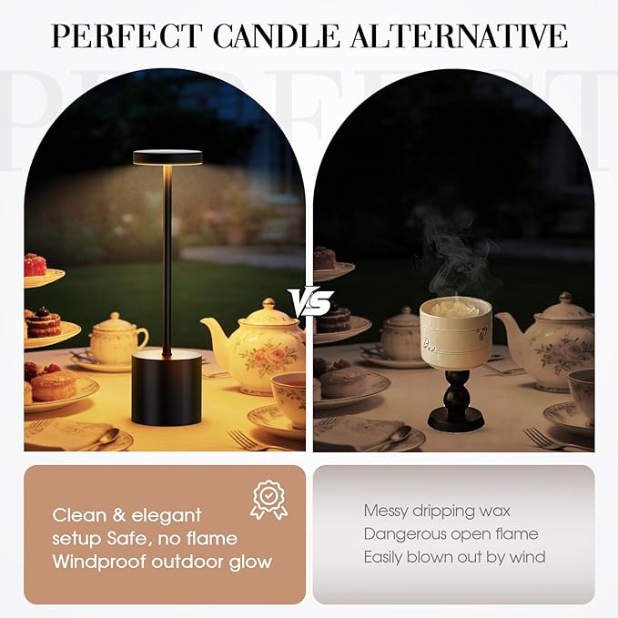 Cordless Table Lamp – 2 Pack Rechargeable Table Lamps, 5000mAh Battery Operated Lamp with 3-Color Dimmable Light, Outdoor Table Lamp for Bedroom, Restaurant, Patio, Home Décor (Black)