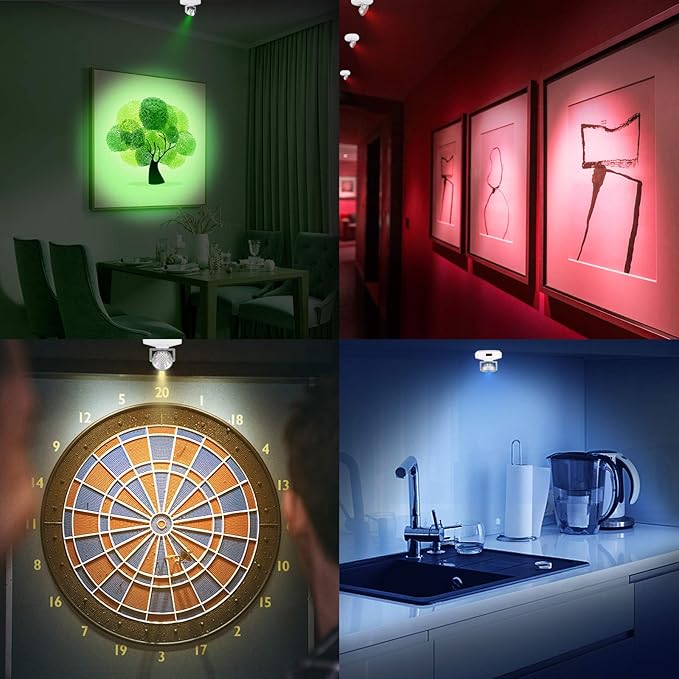 BIGMONAT Battery Operated Spotlight, Wireless LED Accent Lighting for Picture Painting, Color Changing Up Light with Remote and Timer for Artwork Dartboard Plant Tree, Brightness Dimmable, 2 Pack