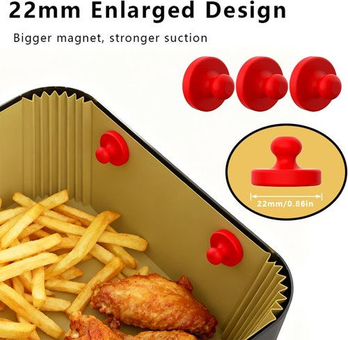 Air Fryer Magnets - 8PCS Strong Magnetic Silicone Clips | Secure Parchment Paper, 100% Food-Safe, Red