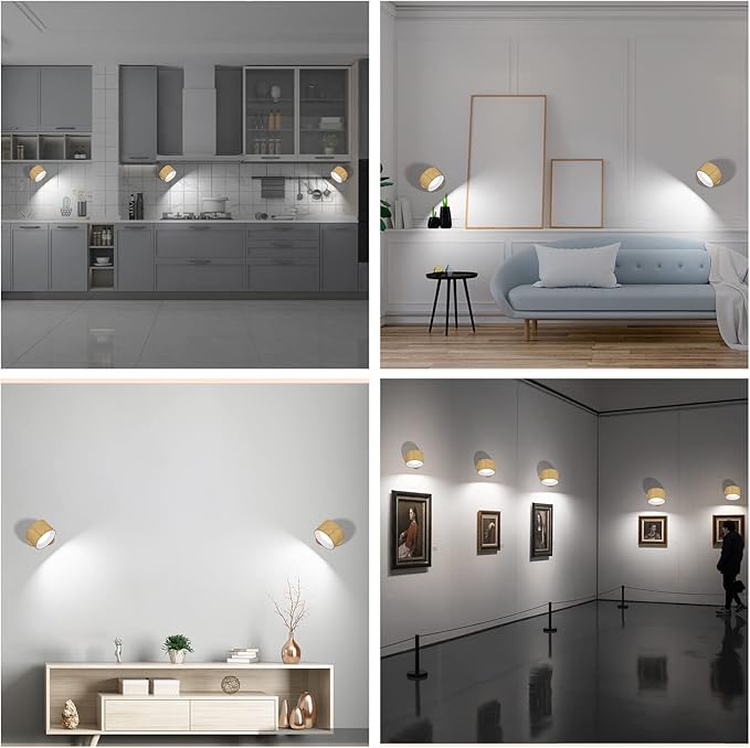 LED Wall Sconce, Wall Mounted Lamp with Rechargeable Battery Operated USB Port 3 Color Temperature & 3 Brightness Level 360°Rotate Magnetic Ball, Cordless Light for Reading Bedside-Wood