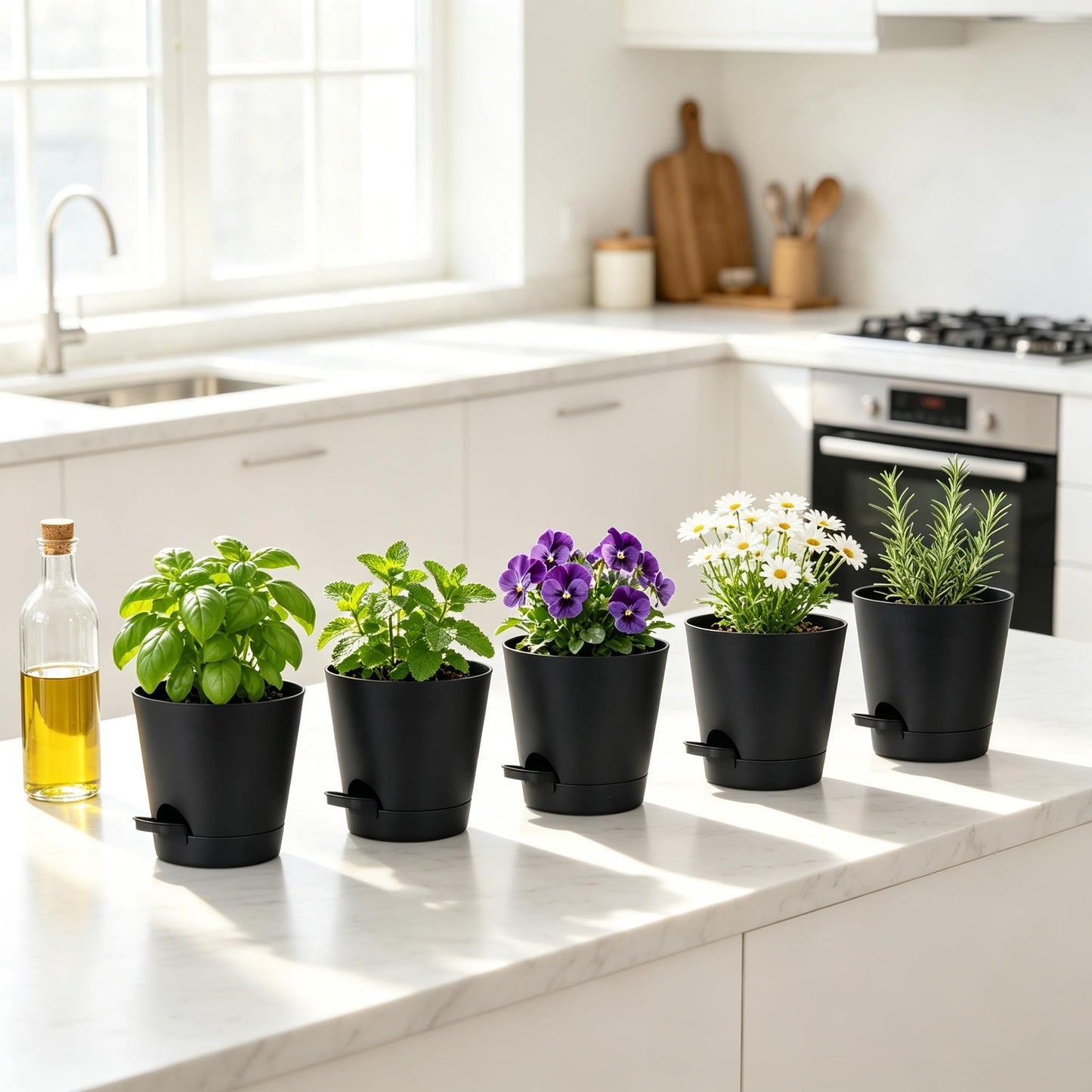 zople 12 Pack 4 Inch African Violet Pots Self Watering, Self-Watering Planters with Drainage Holes & Reservoir, Black Plastic Pots for Indoor Outdoor Plants, Succulents & Flowers