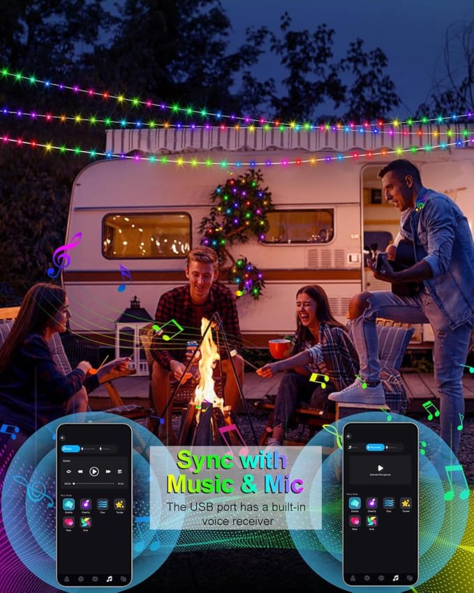 Smart Fairy Lights 2 Pack Total 66Ft 200 LED Twinkle String Lights with Remote & APP Control, Color Changing USB Fairy Lights Music & Mic Sync for Valentine's Day Holiday Party Decor