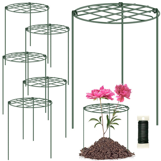 6 Pack Peony Cages and Supports 12 x 16 Inch Grow Through Plant Supports for Outdoor Plants,Plant Brace Flower Support Rings Hoops for Vegetables,Rose,Tomato,Orchids