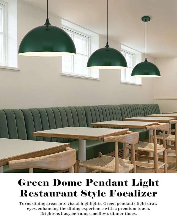 Green Pendant Lights Kitchen Island 2 Pack, 14 Inch Large Dome Pendant Light, Green Farmhouse Pendant Light, Island Pendant Lights for Kitchen, Dining Room