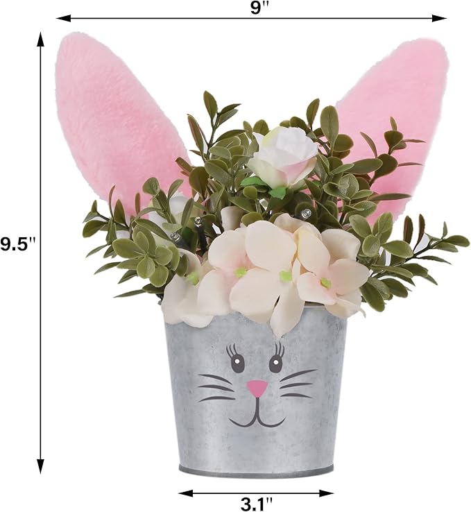 Prsildan 2 Pcs Easter Table Decorations Artificial Flower with Bunny Ear, Lighted Desk Decor Bunny Flowers, Easter Tabletop Decorations for Home Table Mantle Office Spring Party