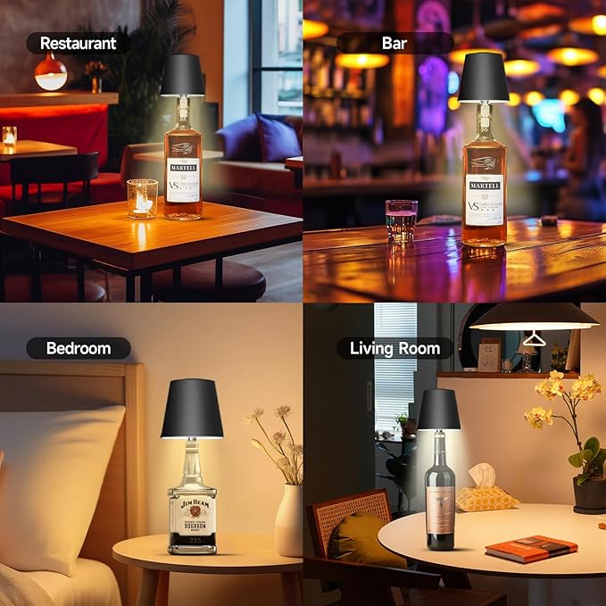 2025 New Wireless Bottle Lamp - LED Bottle Lights for Liquor & Wine Bottles, Cordless Lampshade, Whiskey Bottle Top Light, Bottle Stopper Night Light Kit, Rechargeable 3-Tone Touch-Dimmable