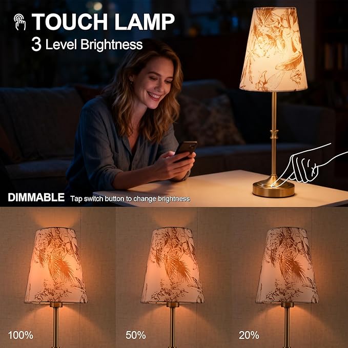 Cordless Table Lamp, 5200mAh Rechargeable Battery Operated Lamp, Portable LED Touch Lamp, 3-Level Brightness Dimmable, Small Patio Table Lamp, Night Lamp, Ambient Light for Restaurant(1Pack-GOLD)