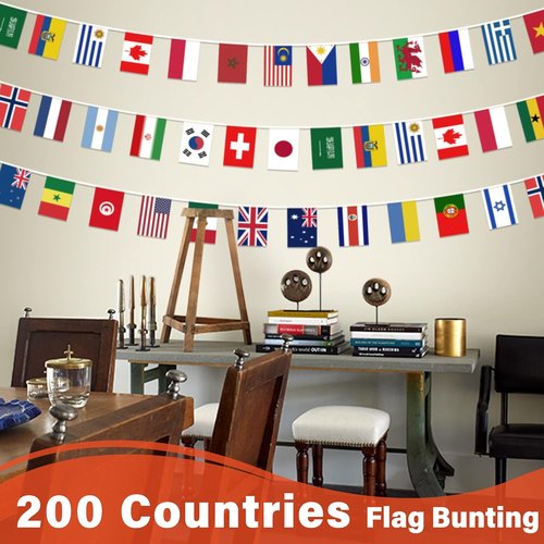 International Flags Bunting Banner - 200 Countries String Flag Decoration for Events | 184 ft