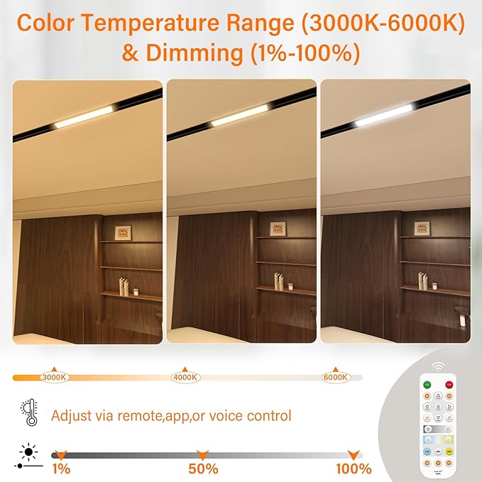 2 Pcs Magnetic Floodlight Track Head, 24V 15W LED Lamp for Track Light, Dimmable Linear Floodlight with APP & Remote Control, Adjustable 3000K-6000K Color Temperature, for Ceiling Lighting