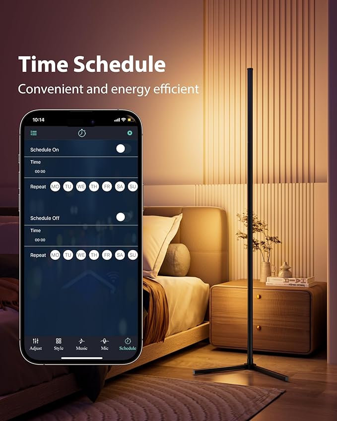 65" Smart RGB Floor Lamp with App/Remote Control, Color Changing LED Corner Lamp with Music Sync & Timer, Corner Lighting for Living Room, Bedroom, Gaming Room