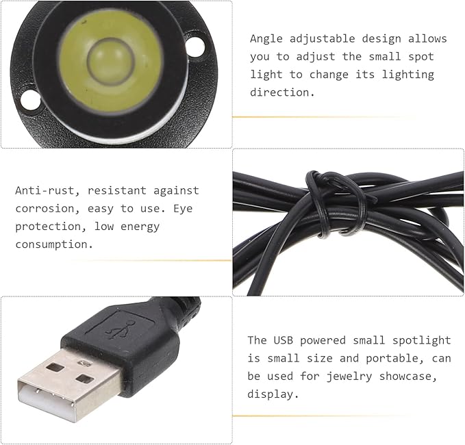 Uonlytech 2 Pack Showcase Small Spot Light Indoor USB Small Led Spotlight USB- Powered Spotlight for Displays Showcase Jewelry, Warm White