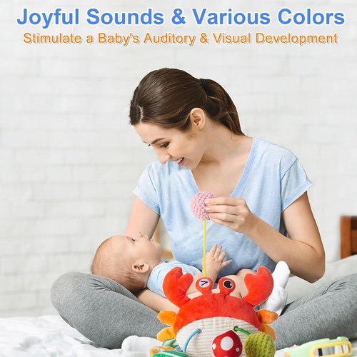 Lynncare Car Seat Toy - Engaging Stroller Toy with Clip, Rattle, Mirror & Bell for Infants 0-6 Months
