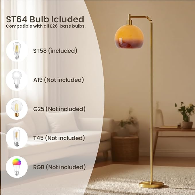 Soft Glow Decorative Floor Lamp - 67" Metal Pole Sunset Glass Lamp, Pedal Switch & E26 Bulb, Perfect for Bedroom Living Room Office Scandinavian/Minimalist/Contemporary Interiors