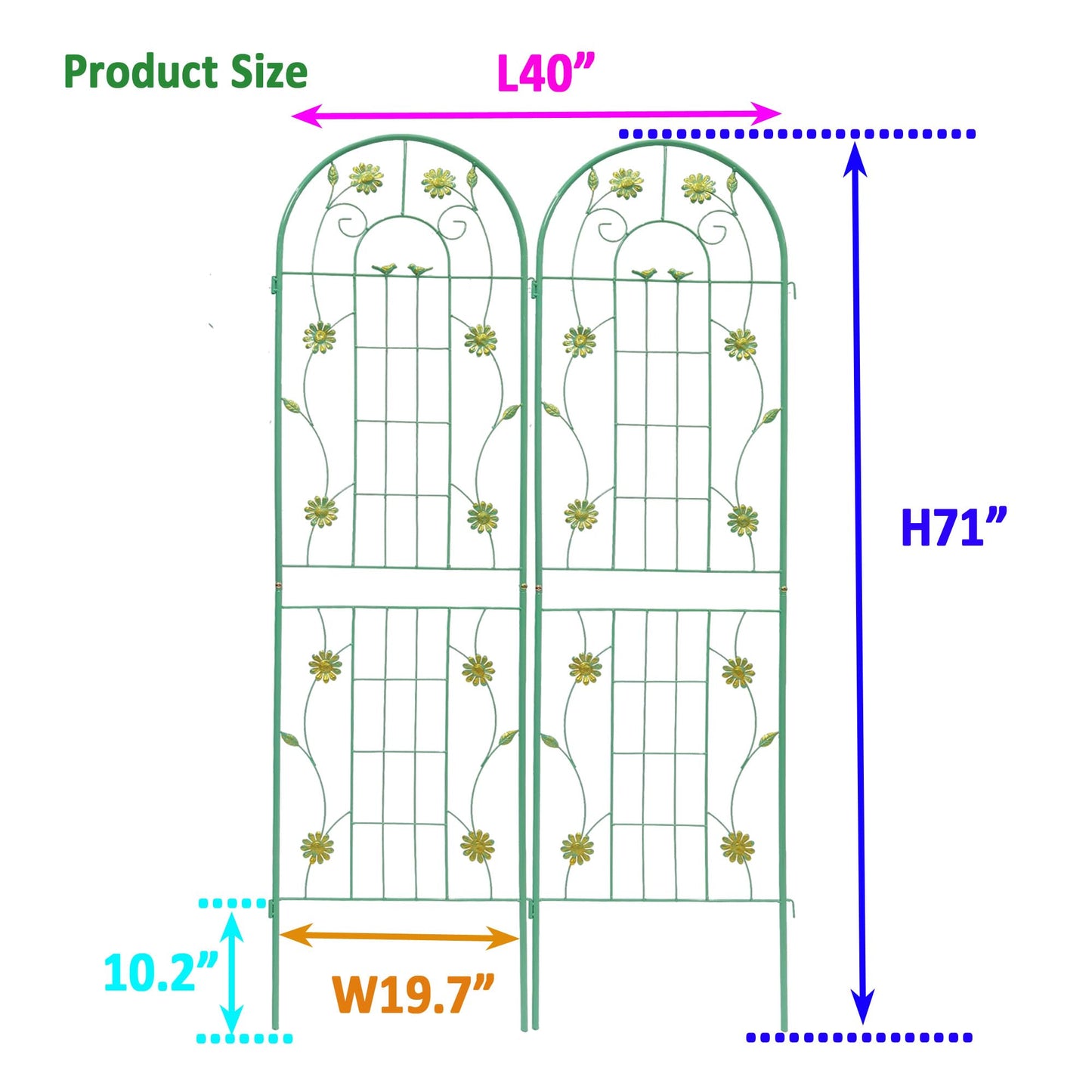 CQSXDA 2 Pack Large Garden Trellis 71" H x 19.7" W Heavy Duty Rustproof Green Iron Plant Trellis for Potted Plant Support Metal Climbing Rose Trellis Vine Vegetable Cucumber