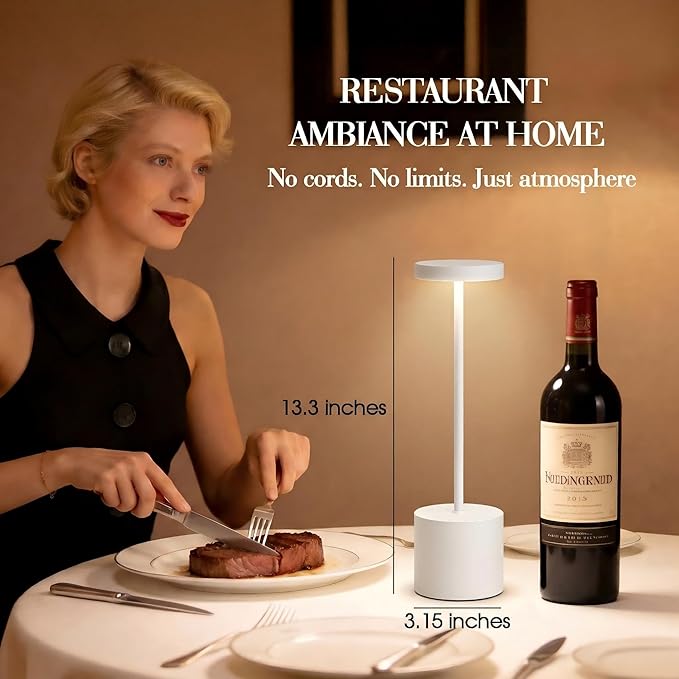 Cordless Table Lamp – 2 Pack Rechargeable Table Lamps, 5000mAh Battery Operated Lamp with 3-Color Dimmable Light, Outdoor Table Lamp for Bedroom, Restaurant, Patio, Home Décor (White)