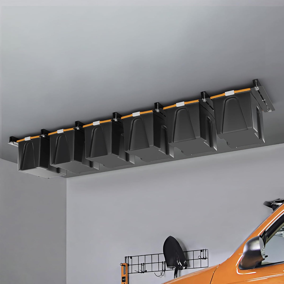 Ultrawall Overhead Garage Storage Racks - Heavy Duty Ceiling Organizer for Bins | Adjustable Width (7 Pack, 6 Bins)