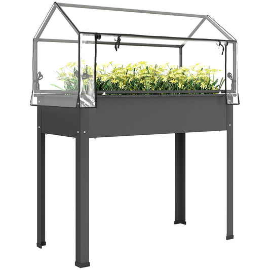 Outsunny Raised Garden Bed with Greenhouse Cover, Elevated Planter Box with Legs and Drainage Hole for Vegetables Flowers Herbs, 39.4" x 18.9" x 48.8", Dark Gray