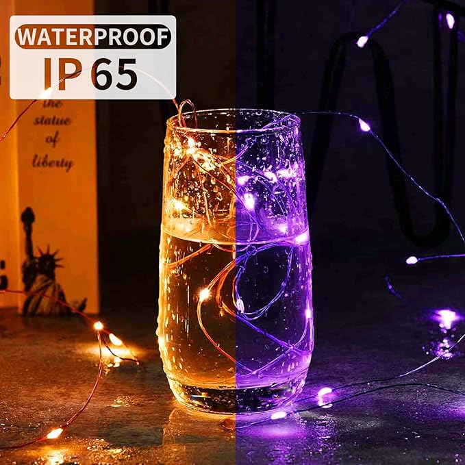 50 Pack Fairy Lights 7Ft 20 LED Twinkle String Lights Battery Operated Waterproof Firefly Starry for Mason Jar Party Wedding Christmas Valentines Day,Orange&Purple