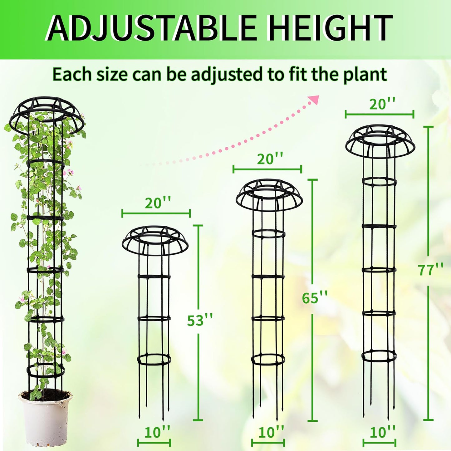 77-Inch Garden Trellis for Climbing Plants,Heavy-Duty Metal Obelisk with Mushroom Top,Stable Support for Potted Clematis,Tomato,Cucumber,Rose,Pea & Vine