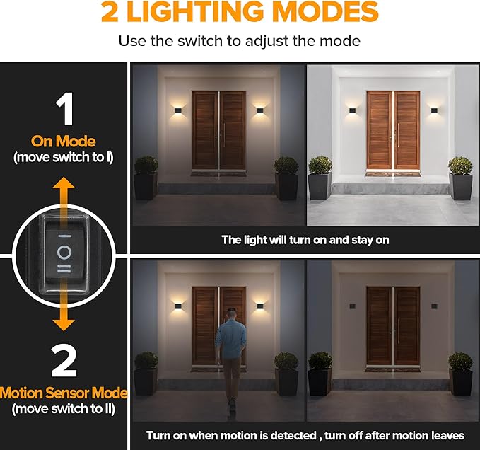 LUTEC 2 Pack Motion Sensor Wall Light, 5000mAh Rechargeable Battery Powered Wall Lamp, Two Adjustable Modes, Waterproof, Wireless LED Up and Down Wall Sconce for Living Room, Hallway, Bedroom-Black