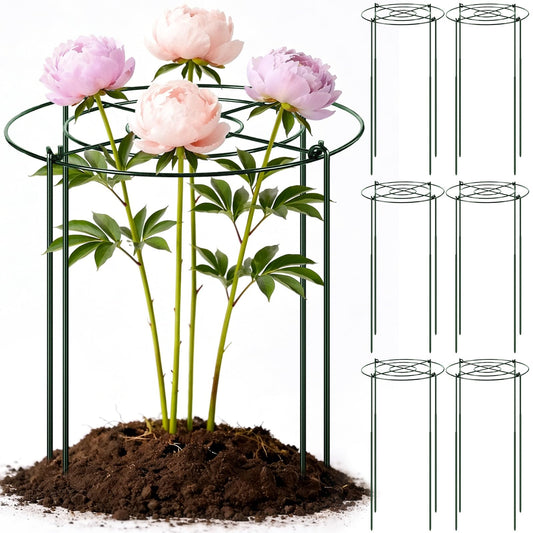 Geelin 6 Pcs Large Adjustable Peony Cages and Supports, 32 x 12 Inch / 17 x 12 Inch Metal Peony Support Cage, Large Plant Frame Rings for Garden Plants Flowers Tomato Vegetables, Height Adjustable