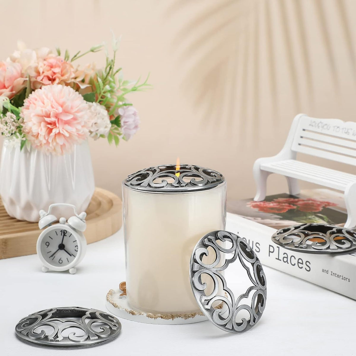 Shellwei Candle Toppers - 4 Pcs Silver Jar Lids for Even Burning | Perfect Gift for Women