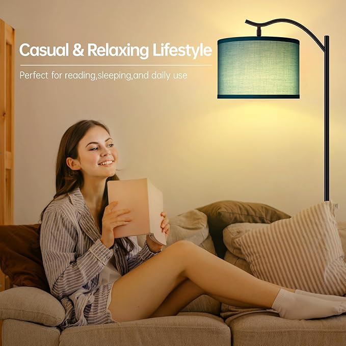 BoostArea Floor Lamp for Living Room,LED Arched Floor Lamp,Tall Modern Standing Lamp with Green Linen Shade,E26 Socket, Footswitch,Montage Mid Century Floor Lamp for Bedrooms,Office