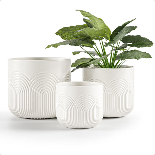 Ceramic Pots for Plants Set of 3 Sizes - 6, 5, 4 Inch Diameter Plant Pots with Drainage Holes - Ceramic Planters for Indoor Plants - Decorative Flower Pot - Plant Pot with Drainage - Indoor Planter