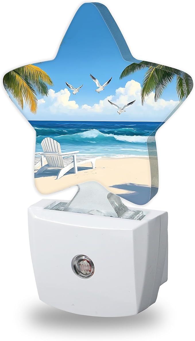 Energy Efficient Nightlights Plug In Wall, Summer Beach Night Light for Kids Bedroom Decorative, Tropical Palm Tree Seagull Dusk-To-Dawn Sensor Sleep Friendly Lamp for Nursery Bathroom Basement