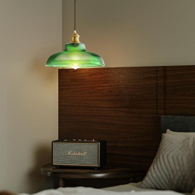 Plug in Pendant Light: Hanging Light Plug in Green Glass Hanging Lamp, Pendant Lighting for Kitchen Island, Bedroom, Dining Room, Living Room, No Bulb