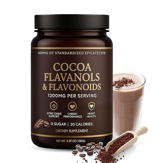 High Flavanol Cocoa Powder, 1200mg Cocoa Flavanols, Flavonoids & 600mg Epicatechin, Improve Circulation, Energy, Supports Heart Health & Brain Function (1, Gram, 150)
