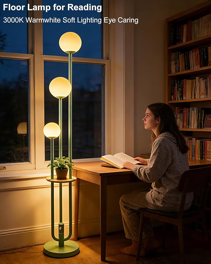 Lightdot 63IN Floor Lamp with 3 Green U-Pole, Modern Floor Lamp with 3000K Warm White LED Bulbs Included, Candle Holder Style Modern Tall Lamp for Living Room/Wedding/Party/Sofa Beside/Corner Decor