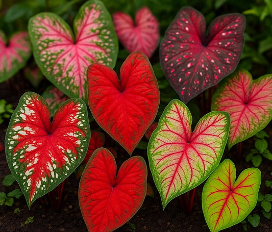 Caladium Bulbs for Planting - Mixed Colors, Growers Choice - Long Blooming Blend (12 Bulbs)