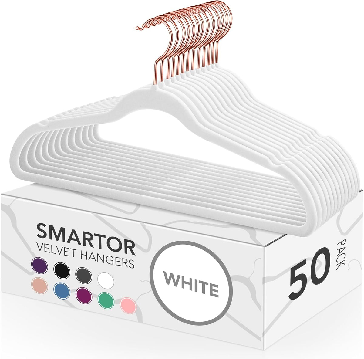 Smartor Velvet Hangers - 50 Pack Non-Slip Heavy Duty Felt Hangers with 360° Rotating Rose Gold Hook | Slim Space-Saving Closet Organizer