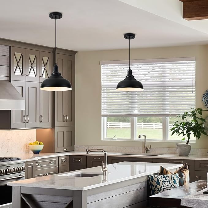 1 Pack Farmhouse Pendant Light Black Pendant Lighting for Kitchen Island Industrial Hanging Barn Light Pendant Lighting Over Island Sink Light Fixtures