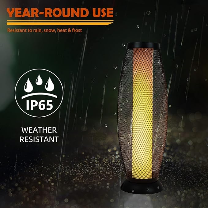 Solar Yard Solar Outdoor Floor Lamp, Metal Wire Shade, LED Modern Outdoor Flickering Lantern, Weather Resistant for Balcony, Porch, Garden, Pathway, Black