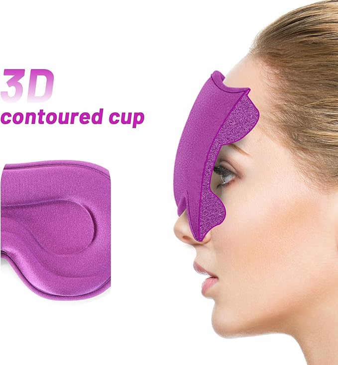 Sleep Eye Mask for Men Women, Lash Extensions 3D Sleeping Mask for Side Sleeper, Travel Blackout Night Blindfold Eye Shade Cover with Adjustable Strap (Purple-3D)