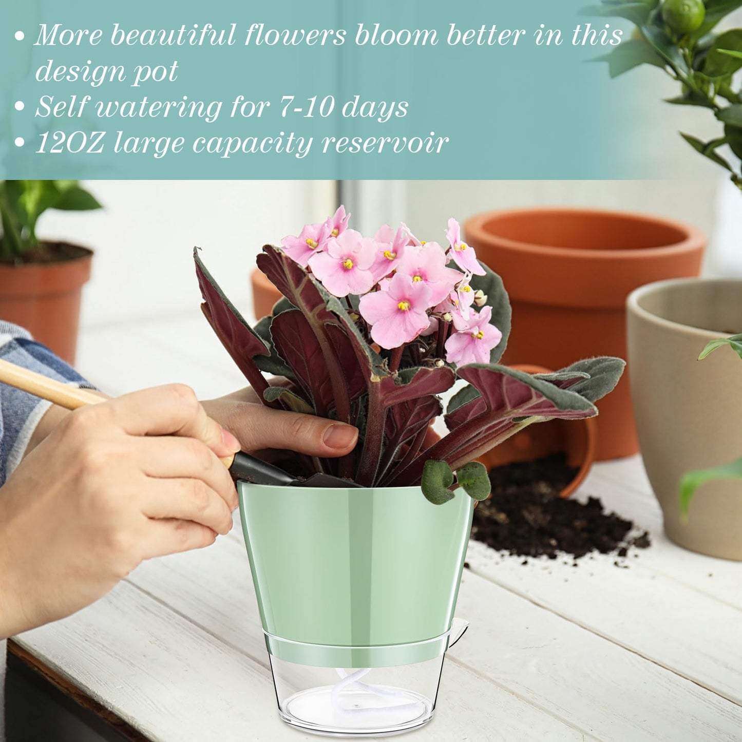 Funnymoom 6 Pack 6 Inch Self Watering Plant Pots Self Watering Planters with with Visual Reservoir and Drainage Hole Plastic Flower Pots for Indoor Plants African Violets Flowers