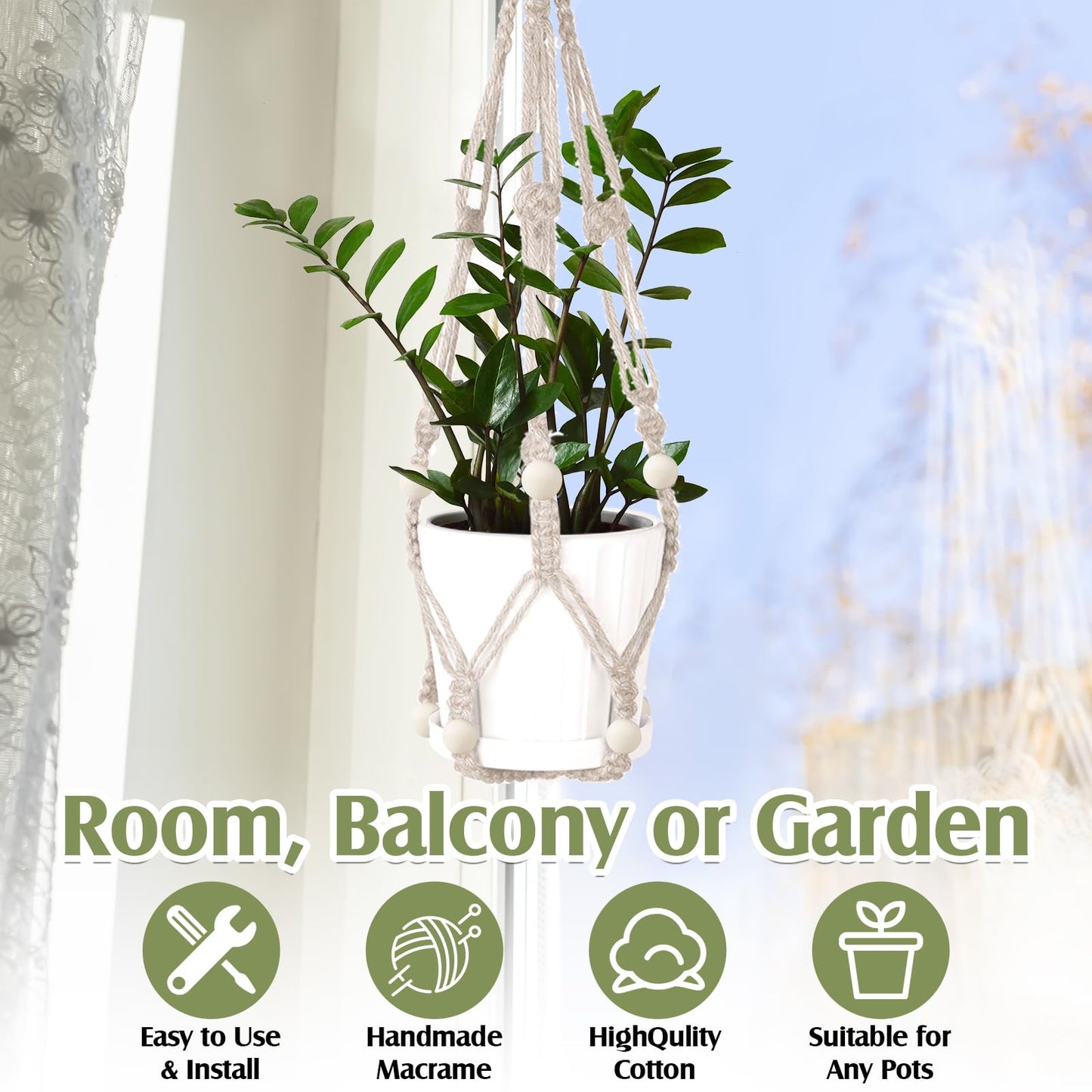 Hoteam 12 Pcs Macrame Plant Hangers Macrame Hanging Planters for Indoor Plants Handmade Boho Hanging Baskets Flower Pots Holder for Outdoor Home Wall Decor(White)