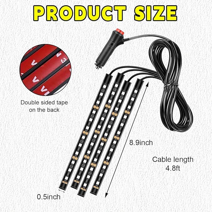 Car LED Strip Light, 48 LEDs RGB Neon Interior Atmosphere Lights, 12V Under Dash Ambient Night Light, Cigarette Lighter Auto Interior Decorative Lamp, Car Accessories (Pink Purple)