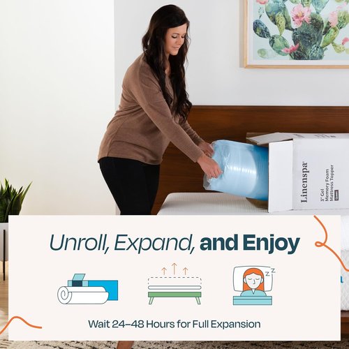 Linenspa Memory Foam Mattress Topper - King Size 2 Inch Gel-Infused Foam for Cooling Comfort