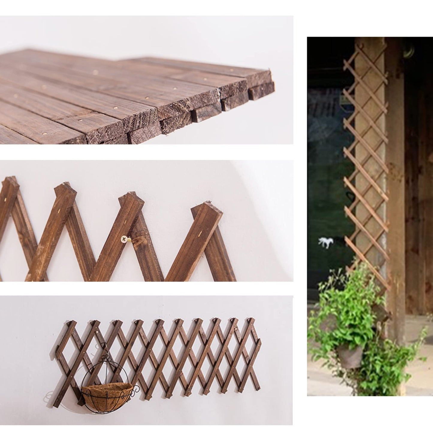 Avalution Extensible Natural Garden Wooden Fence Lattice Frame Plant Support Frame Natural Wooden Lattice Frame for Cucumber Climbing Plant Vines Ivy Rose 75"x11.8" Lattice Fence Panel(2Pack)
