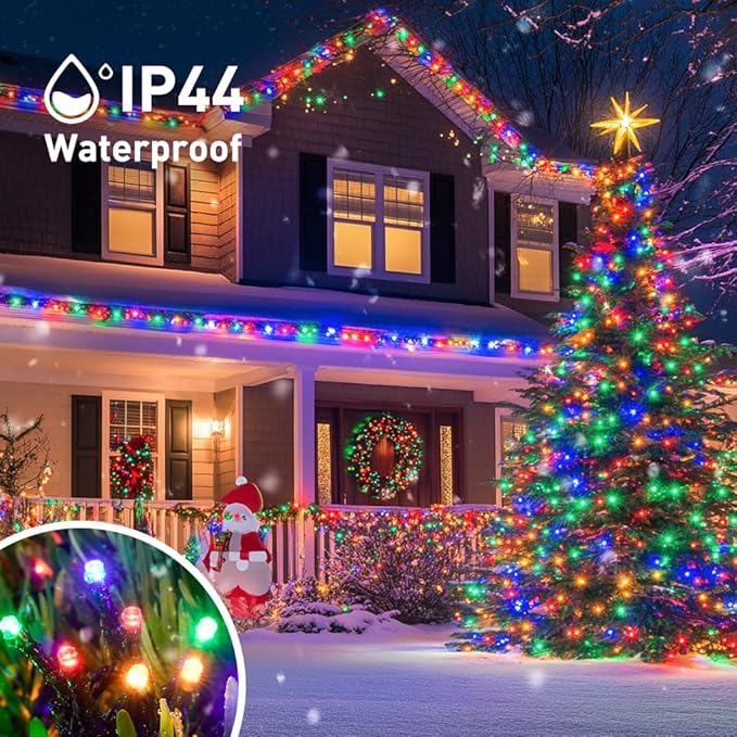 JMEXSUSS 500 LED Christmas Lights Outdoor Waterproof, Multicolor Christmas Tree Lights Plug in, 8 Modes Twinkle Fairy String Lights for Indoor Xmas Wedding Party Garden Decoration