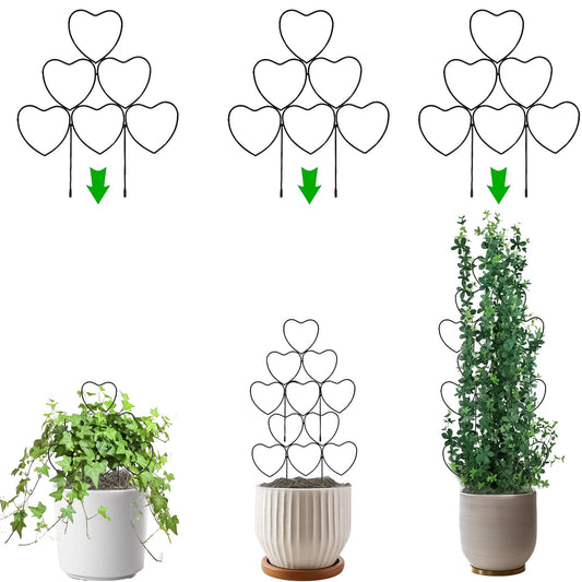 Seqiuay Trellis for Climbing Plants Indoor, Stackable Garden Trellis for Potted Plants, Small House Plant Trellis for Vine Ivy Flower Plant Support Outdoor DIY Metal Trellis 3 Pack, Black